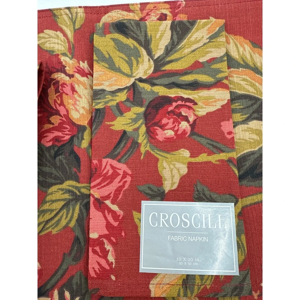 Croscill Floral Red Place Mats 14x19 Napkins Set 20x20‎ Cotton Serena NEW